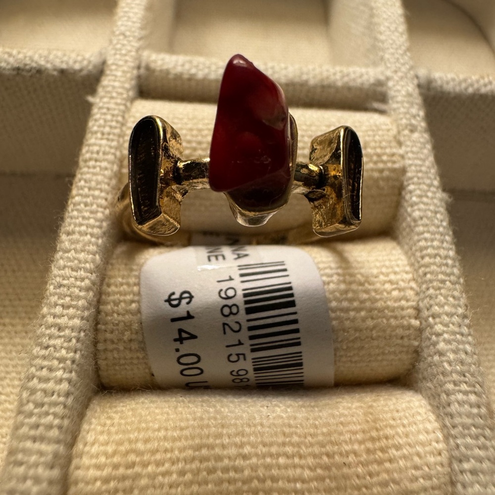 Free People Gold Ring with Red Stone - Picture 2 of 4